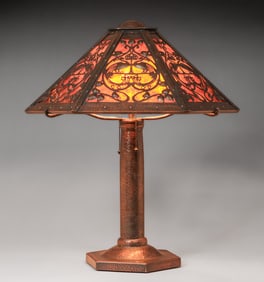 Contemporary Steve Helberg Hammered Copper & Mica Peacock Cutout Lamp c2010