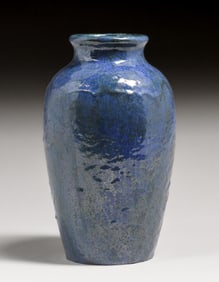 Fulper Pottery Iridescent Cobalt Blue Heavy Drip Flambe Vase c1917-1920