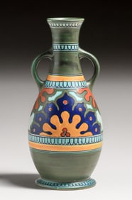 Tall Gouda Pottery Two-Handled Vase c1920s