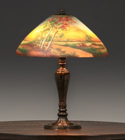 Jefferson Lamp Co - Follansbee, West Virginia #1888 Reverse-Painted Lamp c1920