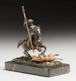 Austrian Bronze Equestrian Hunting Sculpture c1900s