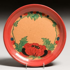 Bauer Pottery Ona M. Blunt Studio Los Angeles Hand-Decorated Poppy Plate c1920s
