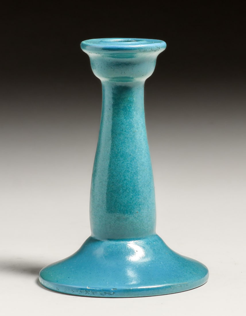 Saturday Evening Girls (SEG) Blue Candlestick 1919: Saturday Evening Girls (SEG) Blue Candlestick 1919. Signed. Extensive restoration. 6.5"h x 4.5"d. Spend $7500 or more at our two day auction and all of your SHIPPING IS FREE within the lower 48 states