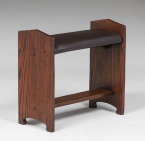 Arts & Crafts Period Oak & Leather Stool c1910