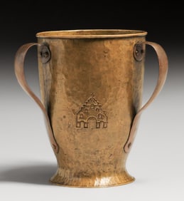 Glenwood Mission Inn Hammered Brass Three-Handled Vase c1910s