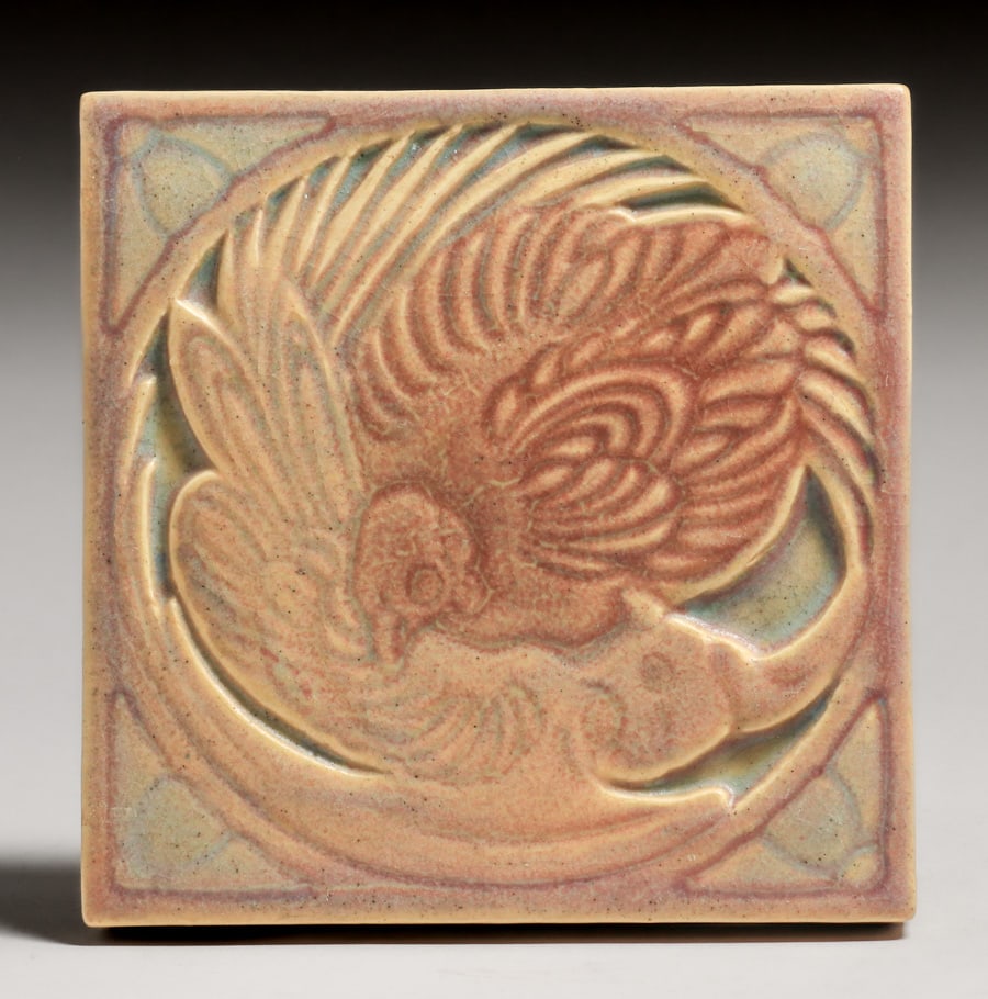 Rookwood Pottery #2048 Crane Trivet Tile 1912: Rookwood Pottery #2048 Crane Trivet Tile 1912. Signed. Perfect condition. 5.5" x 5.5". Spend $7500 or more at our two day auction and all of your SHIPPING IS FREE within the lower 48 states. SHIPPING