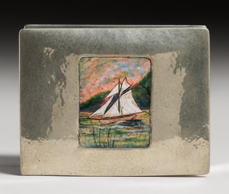 Liberty & Co Tudric Hammered Pewter & Enamel Box c1900s