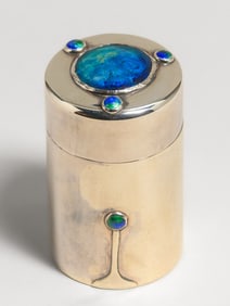 Arts & Crafts Silver & Enameled Covered Canister c1910