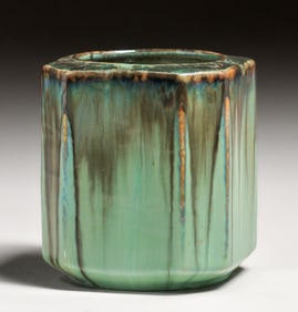 Rare Fulper Pottery Mirror Black Drip and Chinese Green Flambe Vase c1910s