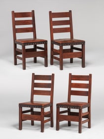 Gustav Stickley #349 1/2 Set of 4 Heavy Ladder Back Dining Chairs c1912-1915