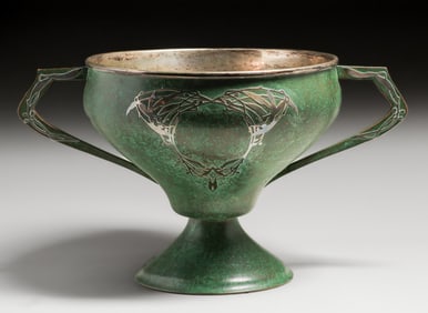 Large Early Heintz Sterling on Bronze Two-Handled Punch Bowl c1910s