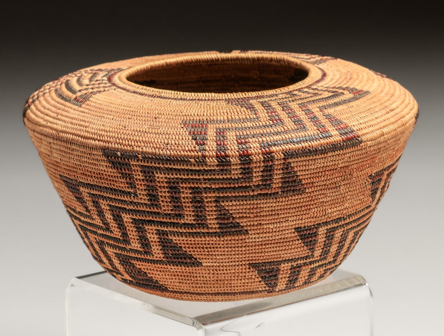 Native American - Yokuts Three-Color Polychrome Geometric Basket c1900s (1 of 5)