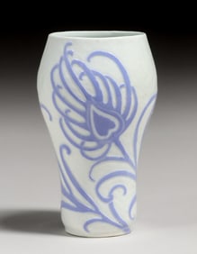 Josef Ekberg - Gustafsberg Swedish Carved Peacock Feather Porcelain Vase 1903