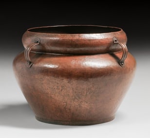 Stickley Brothers #474 Hammered Copper Four-Handled Jardiniere c1910