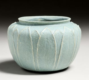 Grueby Pottery Matte Blue Vase c1905