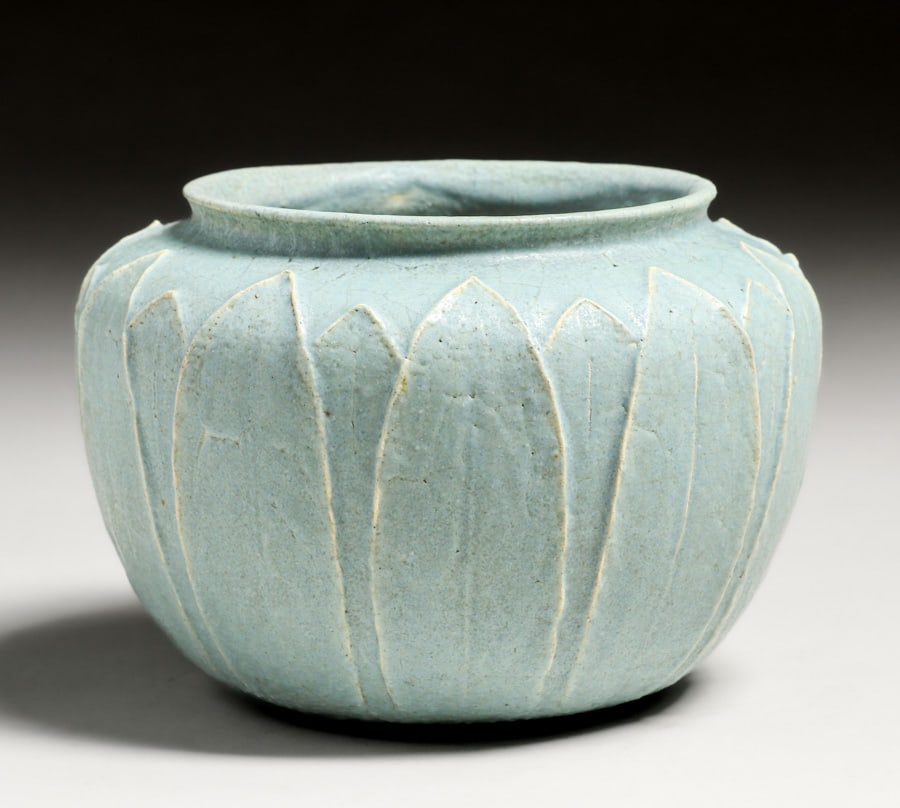 Grueby Pottery Matte Blue Vase c1905 (1 of 4)