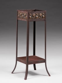 Austrian Secessionist Hammered Copper & Iron Plant Stand c1900s