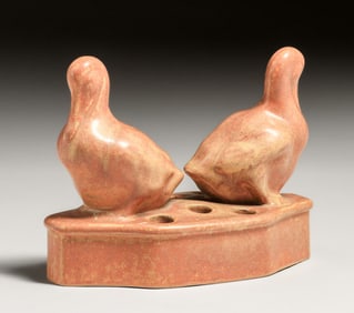 California Porcelain Monochromatic Ducks Flower Frog c1927-1929