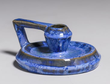 Fulper Pottery One-Handled Blue Crystalline Candlestick c1917-1920