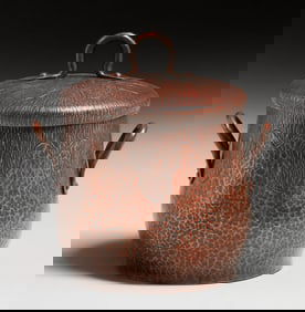 Fred Brosi - Ye Olde Copper Shoppe Hammered Copper Two-Handled Humidor c1915