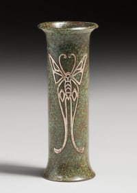 Early Heintz Sterling on Bronze Butterfly Overlay Vase c1910