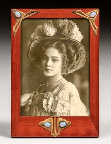 German Arts & Crafts Jugendstil Opal & Brass Overlay Frame c1900s