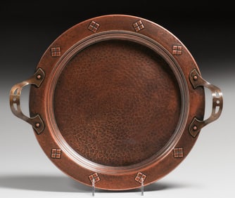 WMF - German Hammered Copper & Brass Two-Handled Tray c1905