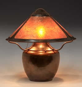 Dirk van Erp Hammered Copper & Mica Bulbous Lamp c1913-1914