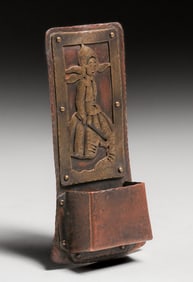 Forest Craft Guild Hammered Copper & Cutout Brass Dutch Girl Match Box Holder c1910