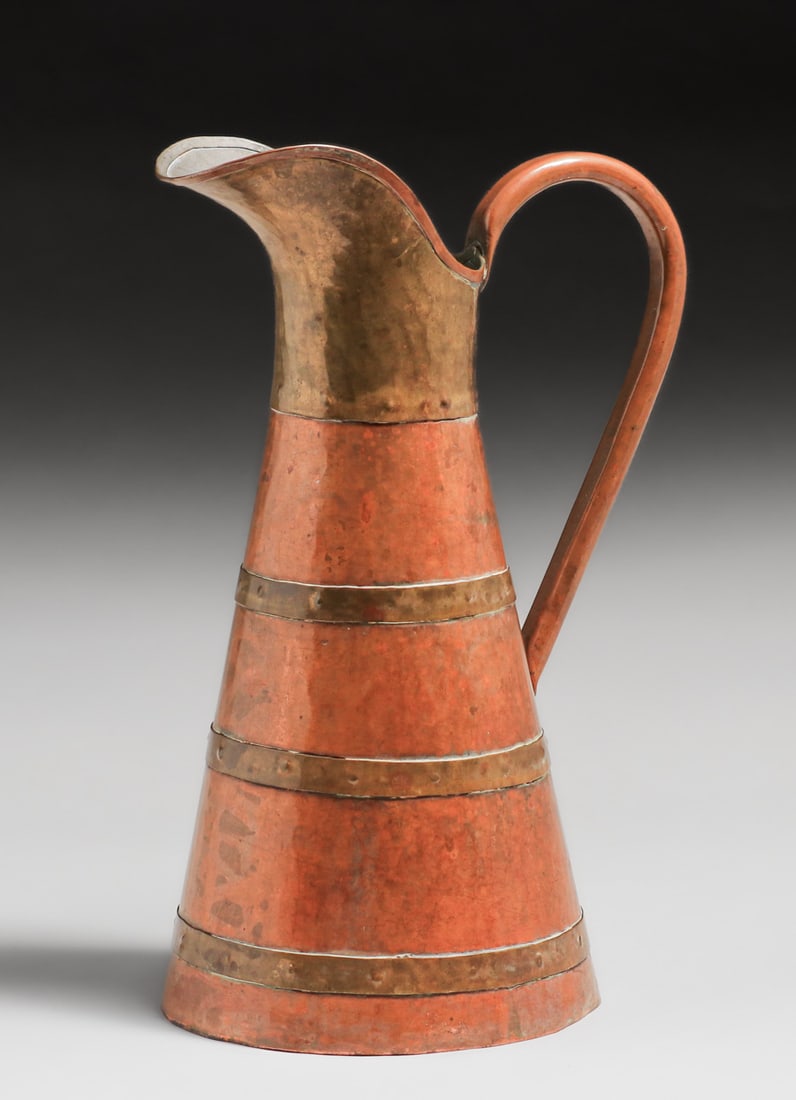 Stickley Brothers or Russian Hammered Copper & Brass Pitcher c1910 (1 of 4)