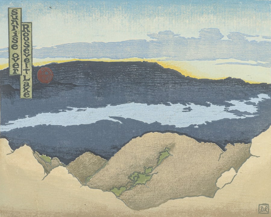 Dennis P. Roberts Color Woodcut "Sunrise over Roosevelt Lake" 1974 (1 of 5)