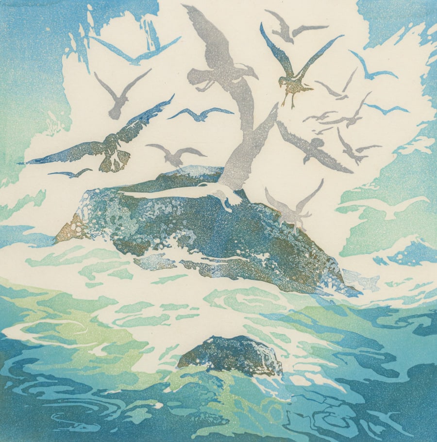 Eva Auld Watson (1889-1948) Color Woodcut "Gulls" c1920s (1 of 5)