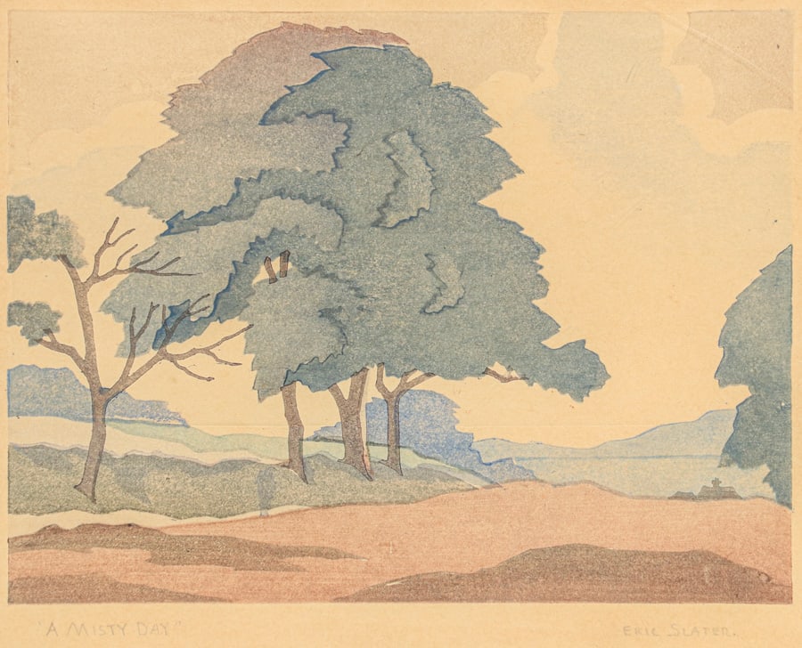Eric Slater (British 1896-1963) Color Woodcut "A Misty Day" c1929 (1 of 5)