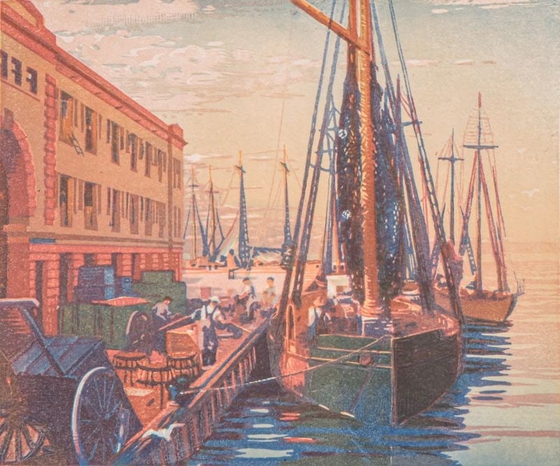 Louis Novak (1903-1983) Color Woodcut "Fish Pier, Boston" c1940 (1 of 5)