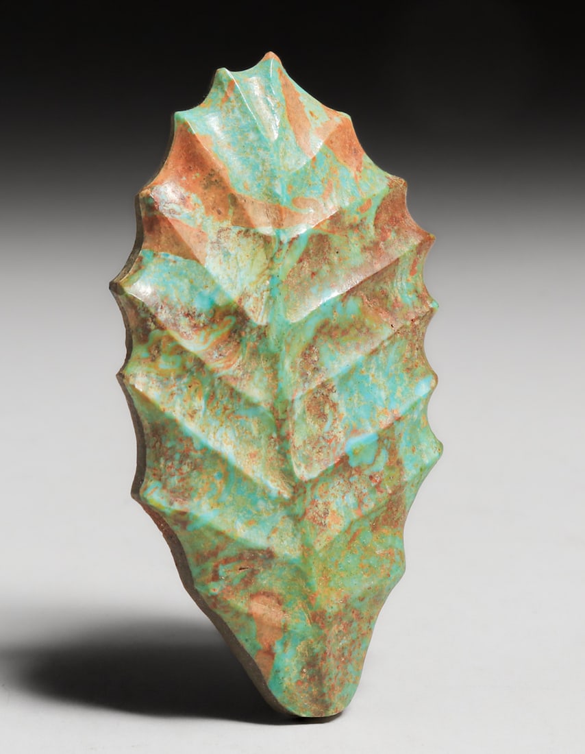 Leekya Deyuse (Zuni, 1889-1966) Attributed Carved Turquoise Leaf c1950s (1 of 4)