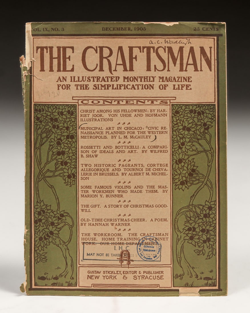 Gustav Stickley Craftsman Magazine January 1903: Gustav Stickley Craftsman Magazine January 1903. Fraying to spine and edges. 10.5"h x 8"w. Spend $7500 or more at our two day auction and all of your SHIPPING IS FREE within the lower 48 states. SHIPP