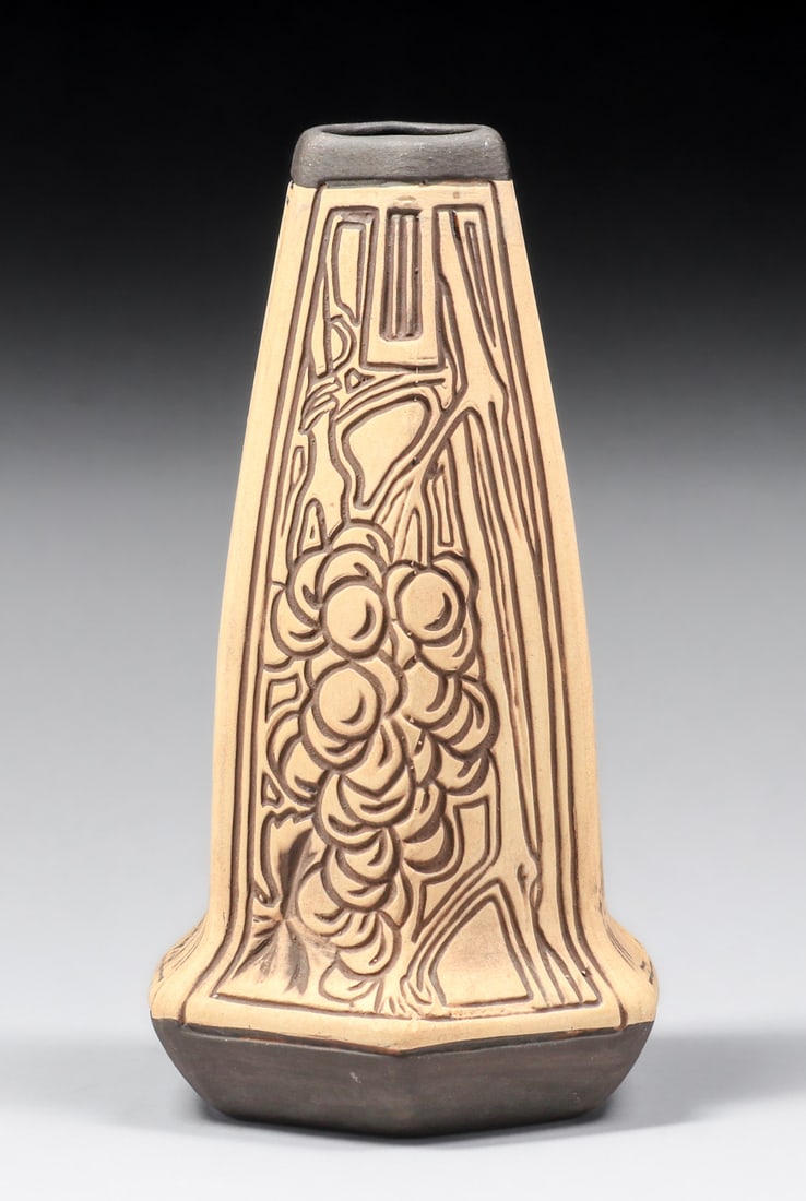 Weller Burntwood Hexagonal Vase c1910s (1 of 6)