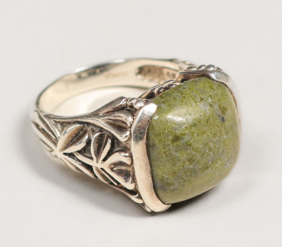 Sterling Silver Irish Shamrock & Moss Agate Ring c1920s (1 of 6)