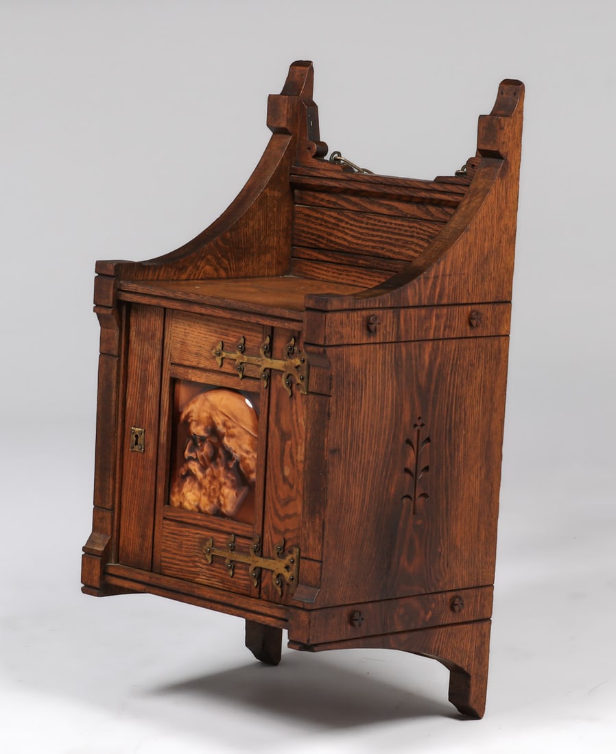Aesthetic Movement J&JG Low Art Tile - Chelsea, MA Strap-Hinge Hanging Cabinet c1880s (1 of 4)