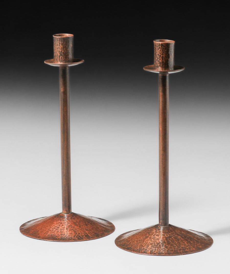 Arts & Crafts Hammered Copper Candlesticks c1920s (1 of 4)