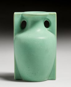 Teco Pottery Matte Green Two-Handled Vase c1910