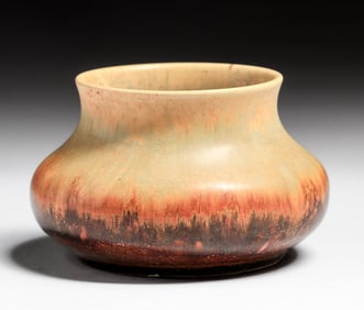 Grand Feu Pottery Mustard Drip over Tiger's Eye Crystalline Glazed Vase c1915