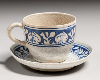 Dedham Pottery Rabbit Tea Cup & Saucer c1920s