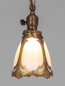 Arts & Crafts Period Brass & Curved Glass Pendant Light c1910s