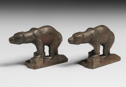 Arts & Crafts Period Bronze California Grizzly Bear Bookends c1910