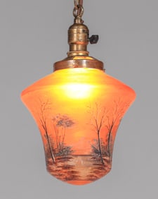 Art Nouveau Hand-Painted Pendant Light c1910