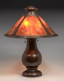 Benedict Studios Hammered Copper & Mica Lamp c1910s