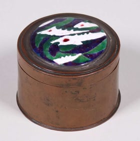 Boston School Hammered Copper & Enamel Box c1920s
