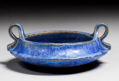 Fulper Pottery Blue Crystalline Two-Handled Bowl c1917-1920