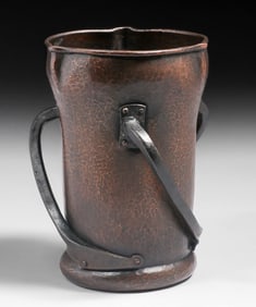 Stickley Brothers #93 Hammered Copper Vase Three Hand-Forged Iron Handles c1910